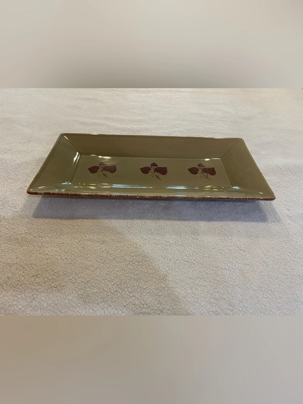 Vintage Portugal Ceramic Tray Olive Green MCM